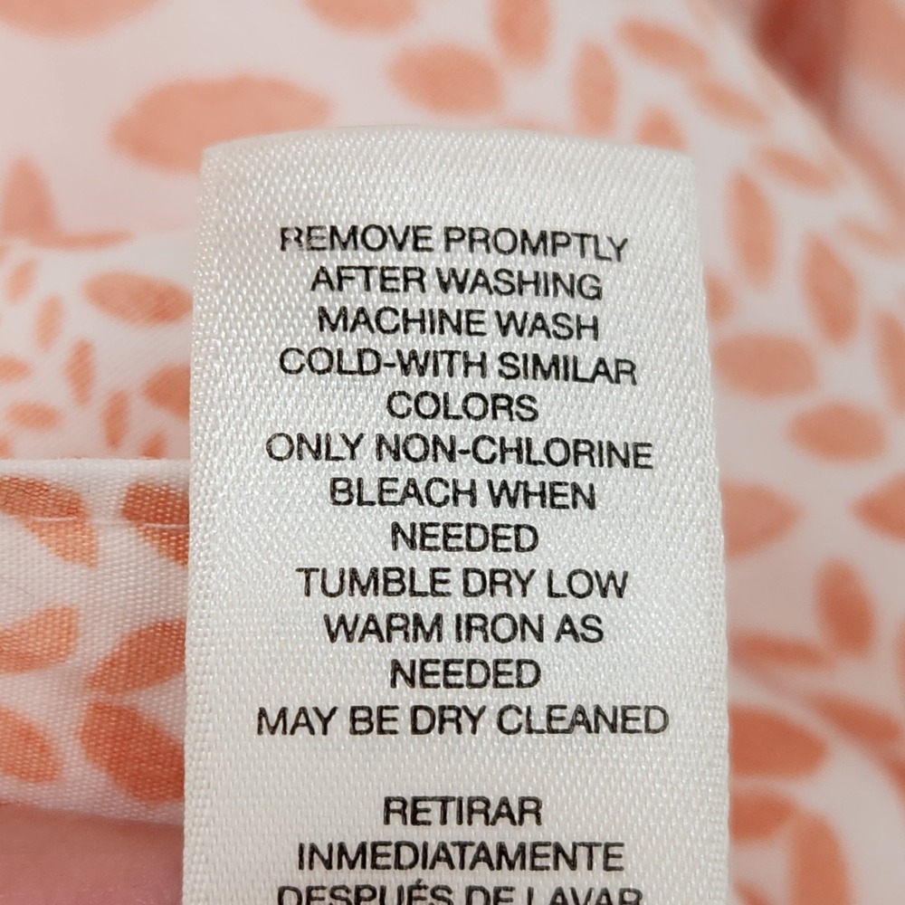 Chicos Non Iron Cotton Button Down Shirt Roll Tab Sleeve Geometric Peach White 3 - Picture 5 of 9